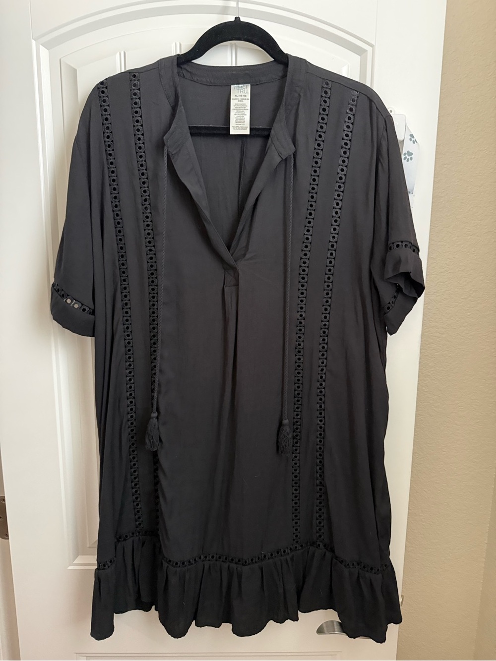 Time and Tru Black Lace-Trim Swim Coverup